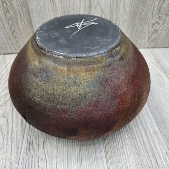 R. Kevin Kelley Signed Raku Studio Pottery Pot Vase Southwest Native Iridescent - Picture 9 of 14